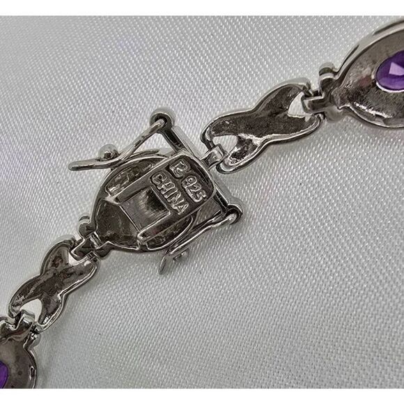 ROSS SIMONS 925 Sterling Silver Amethyst & White Topaz Gems Tennis Bracelet - Picture 4 of 5